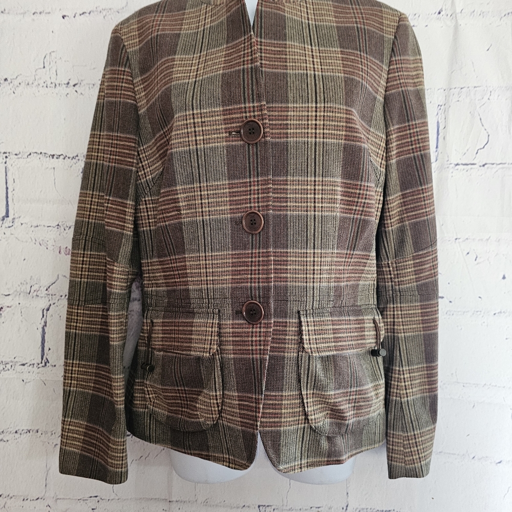 Faconnable Brown Plaud Equestrian Style Blazer Small Button Closure Zip cuffs